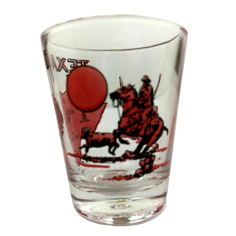 Texas State Map Mini Shot Glass Red Longhorn Rodeo Cowboy Barware